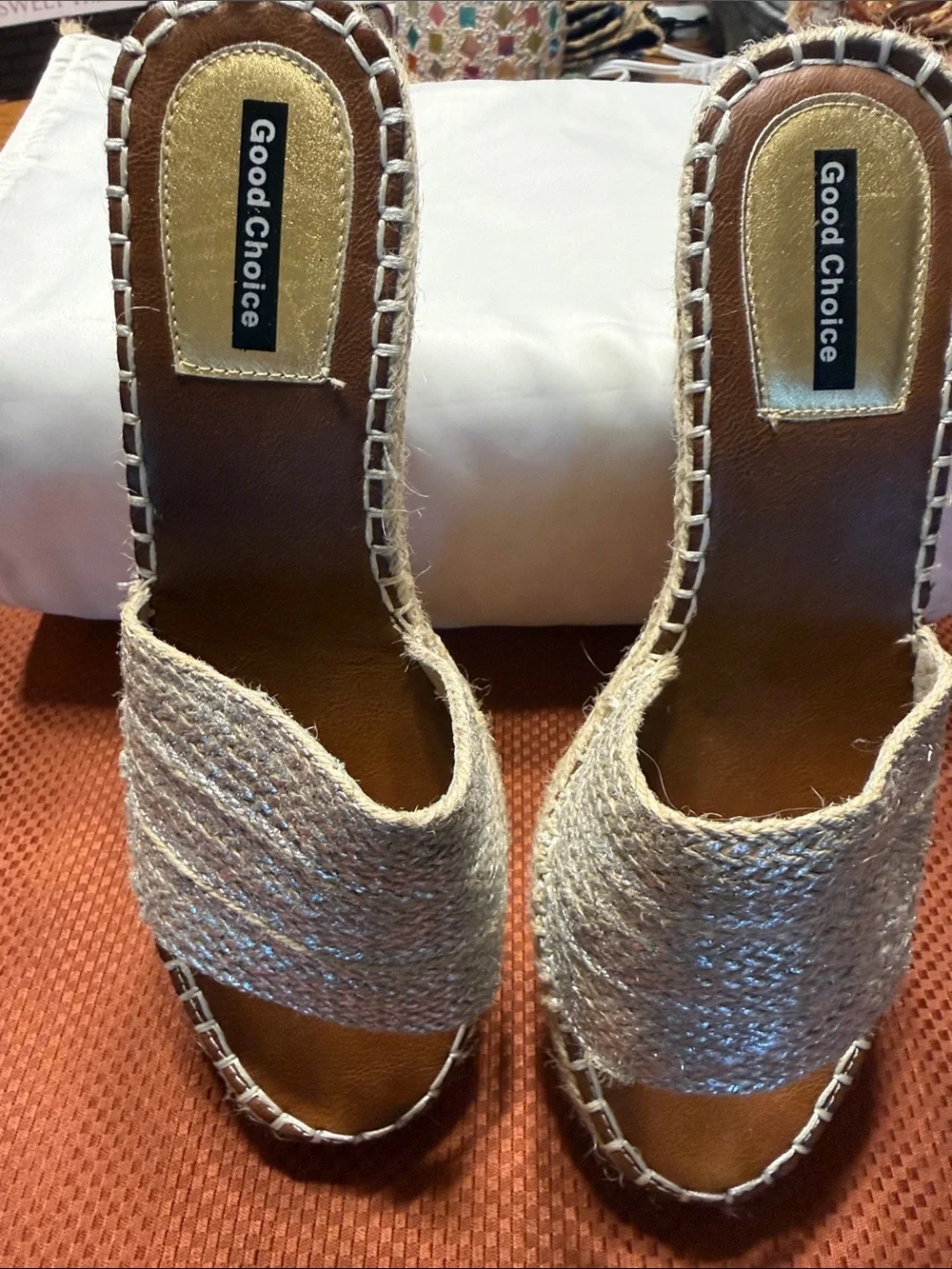 Good Choice Women's Matte Silver and Tan Espadrille Slide